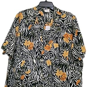 vintage STUDIO C size 2X Tropical 2 Piece Short Sleeve Jacket Dress Black White